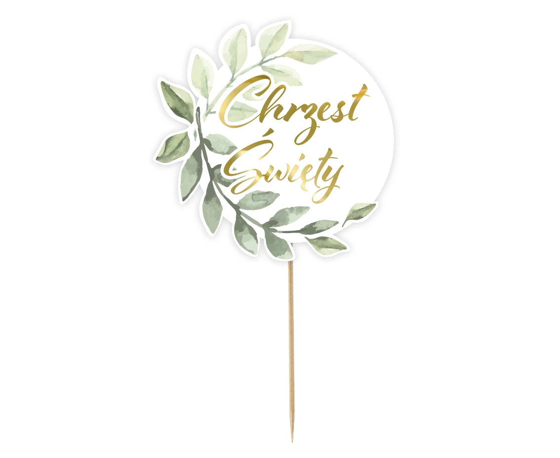 Cake topper Chrzest Święty, leaves, diameter 14 cm