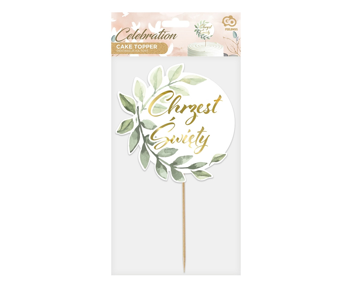 Cake topper Chrzest Święty, leaves, diameter 14 cm