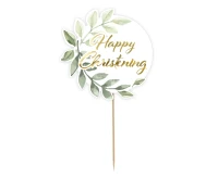 Cake topper Happy Christening, leaves, diameter 14 cm EOL
