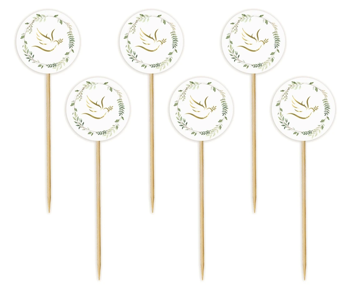 Picks Dove with leaves, 6 pcs