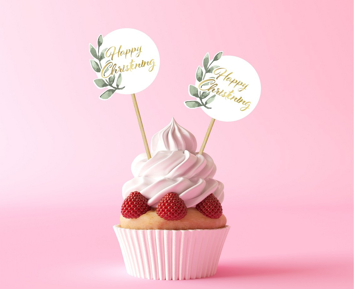 Picks Happy Christening, leaves, 6 pcs