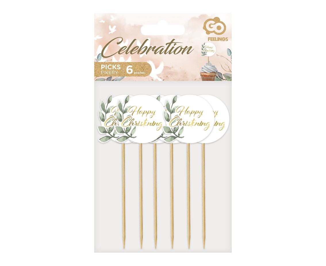 Picks Happy Christening, leaves, 6 pcs