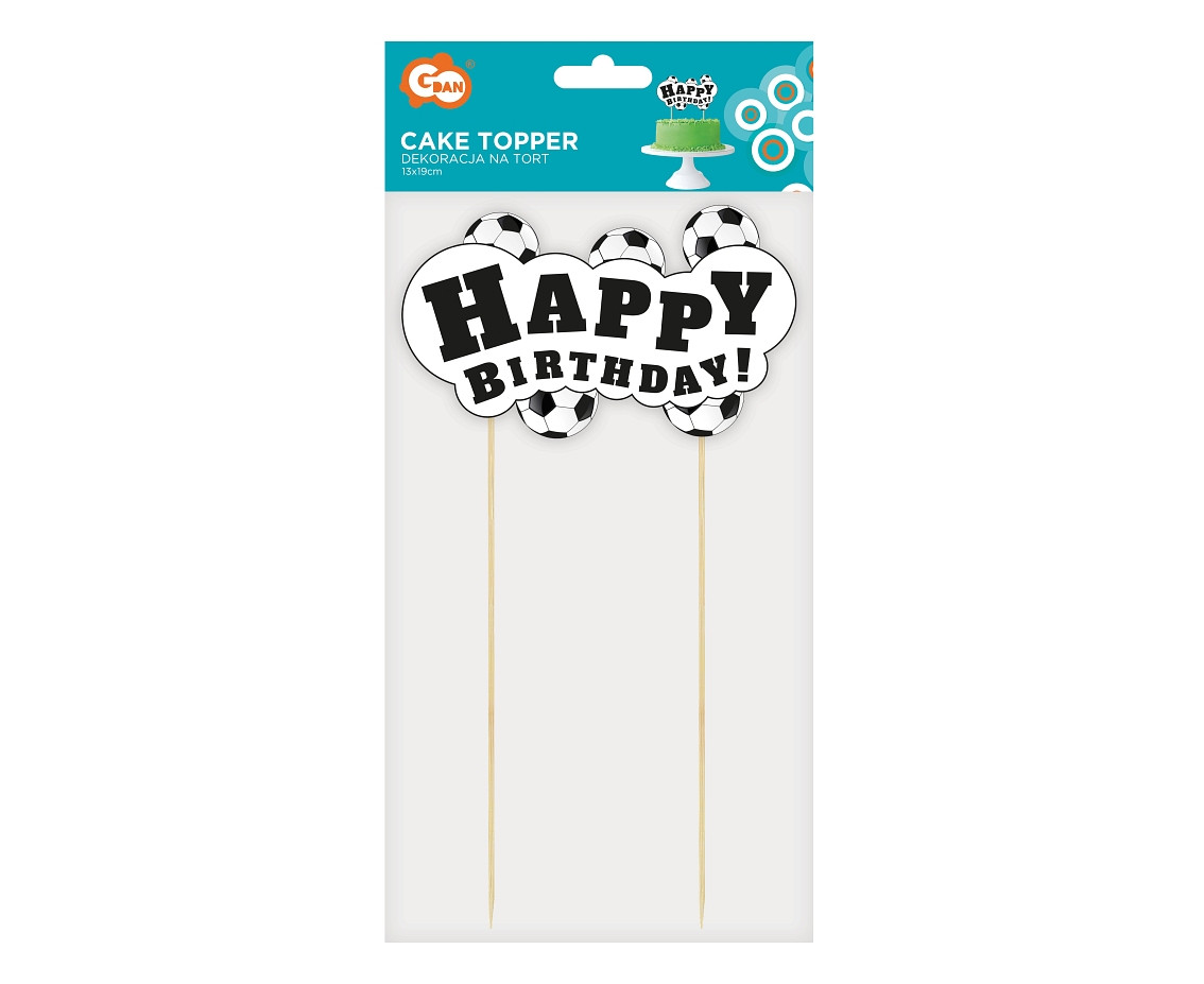 Cake topper Football - Happy Birthday, 13x19 cm