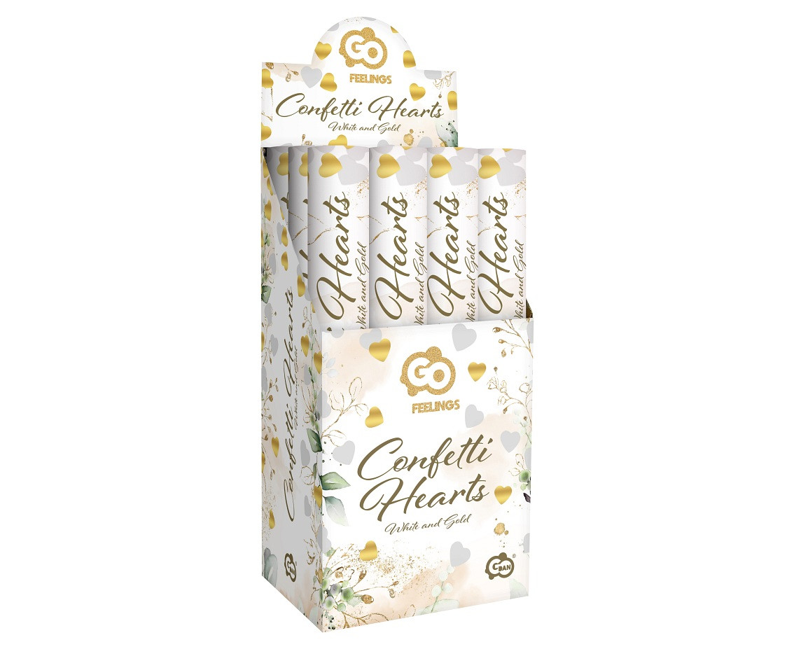 Pneumatic confetti gold and white hearts  / 40cm