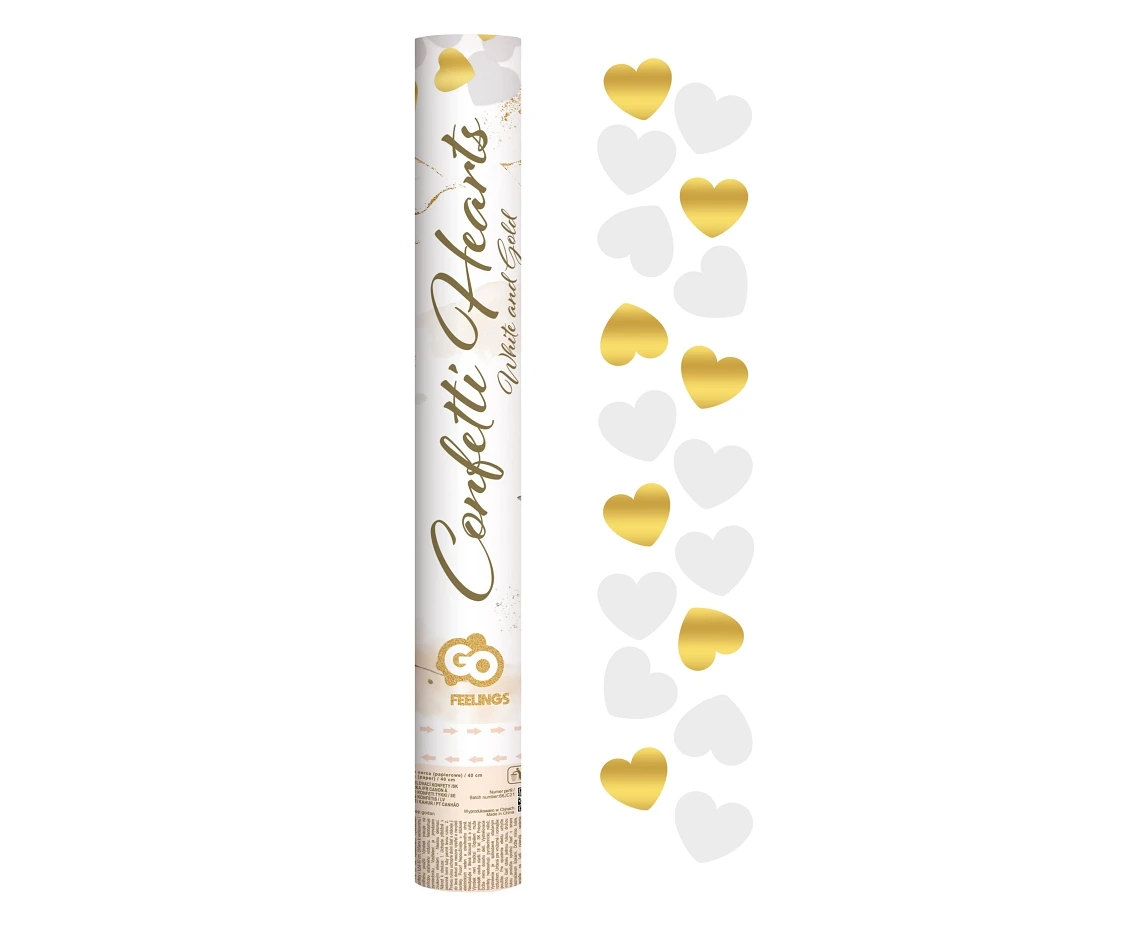 Pneumatic confetti gold and white hearts  / 40cm