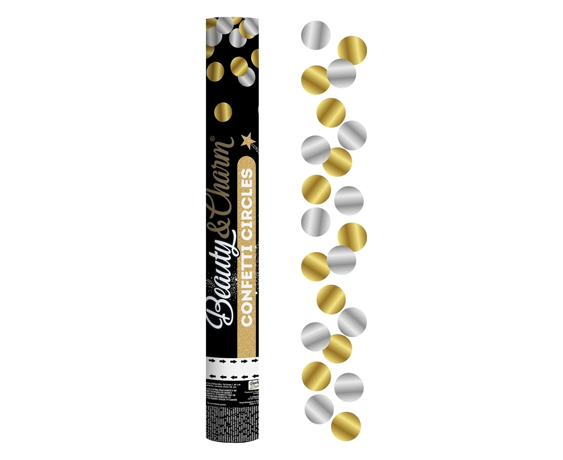 Confetti Cannon Gold and Silver metallic circles (foil) 40 cm