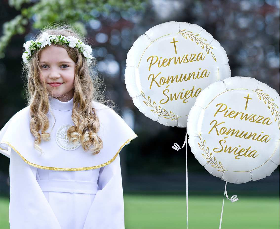 Foil balloon "Pierwsza Komunia Święta" (ears of corn), Round 18" EOL
