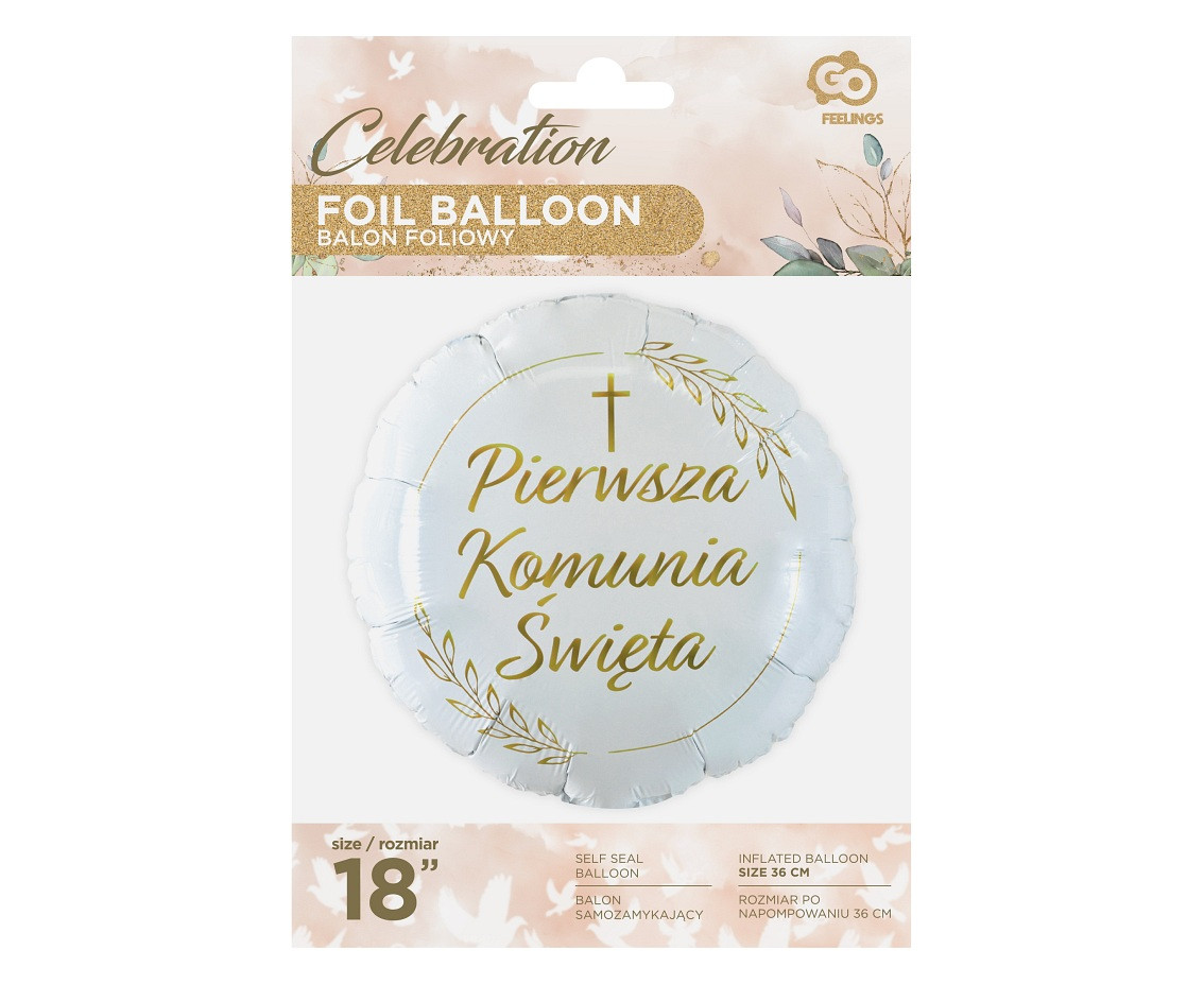 Foil balloon "Pierwsza Komunia Święta" (ears of corn), Round 18" EOL