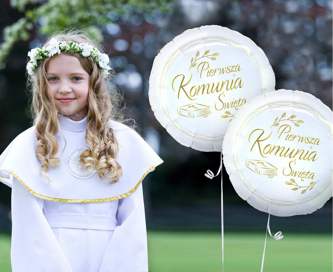 Foil balloon "Pierwsza Komunia Święta" (Bible), Round 18" EOL