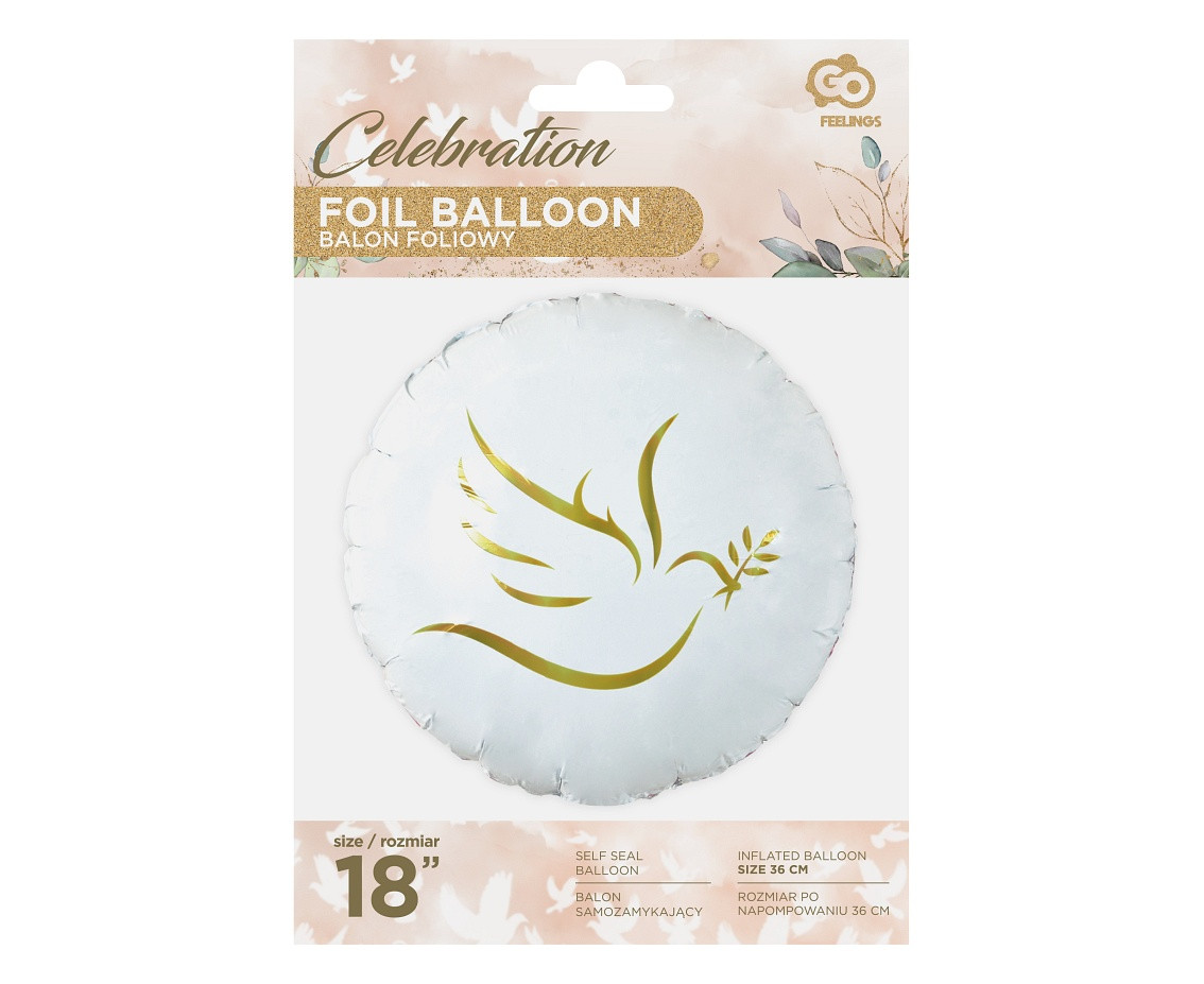 Foil balloon Gold Dove, Round 18"