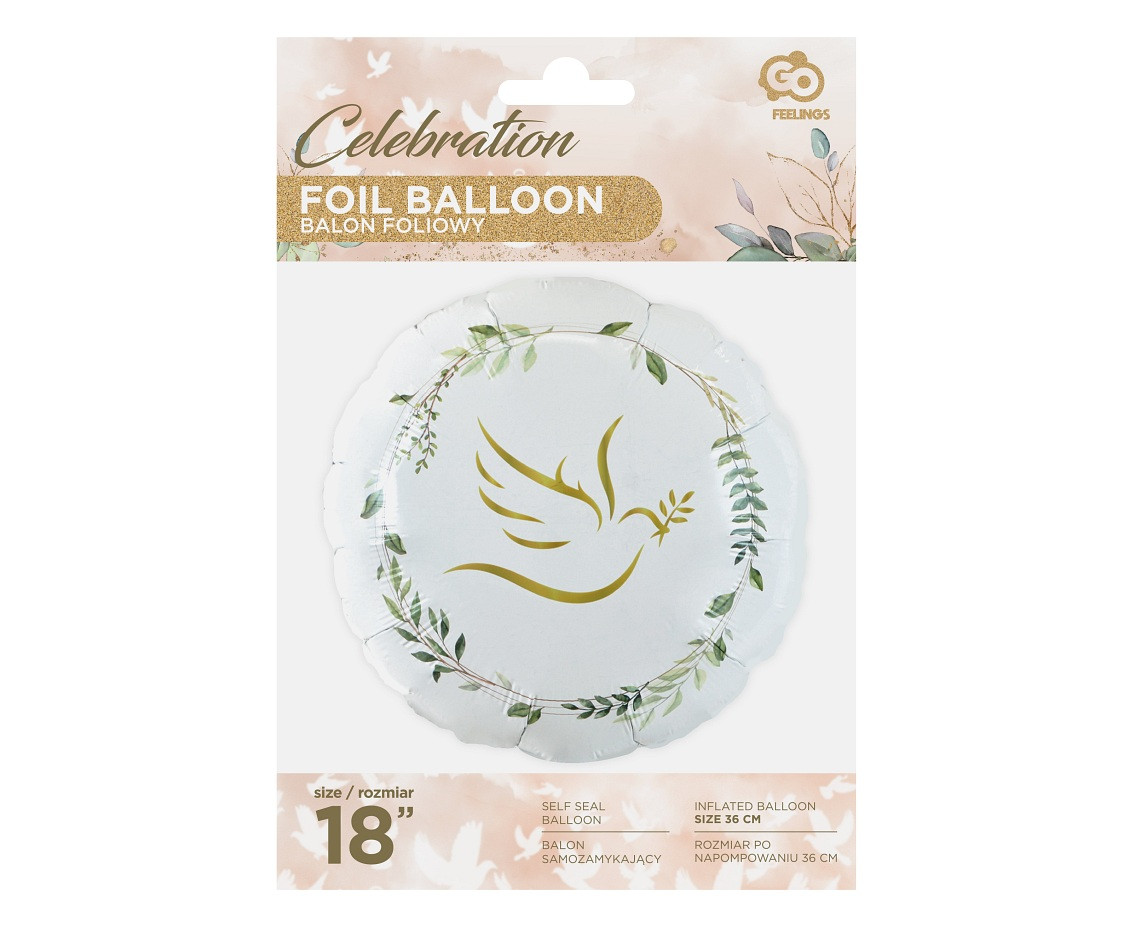 Foil balloon 18",RND, Dove with Leafs
