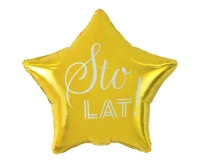 Foil balloon "Sto Lat" Star gold, white printing, 19" EOL