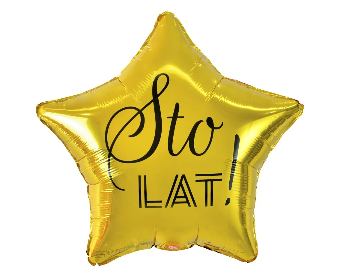 Foil balloon "Sto Lat" Star gold, black printing, 19"