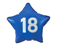 Foil balloon "18" Star Blue, white printing, 19" EOL