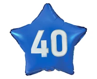 Foil balloon "40" Star blue, white printing, 19" EOL