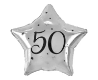 Foil balloon "50" Star silver, black printing, 19" EOL