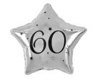 Foil balloon "60" Star silver, black printing, 19" EOL