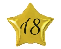 Foil balloon "18" Star Gold, black printing, 19"