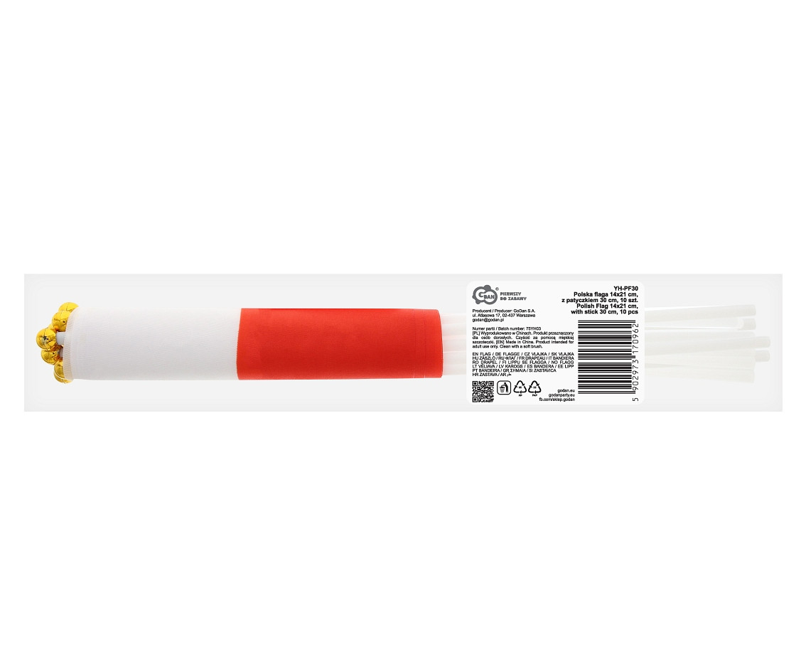 Polish Flag 14x21 cm, with stick 30 cm, 10 pcs.