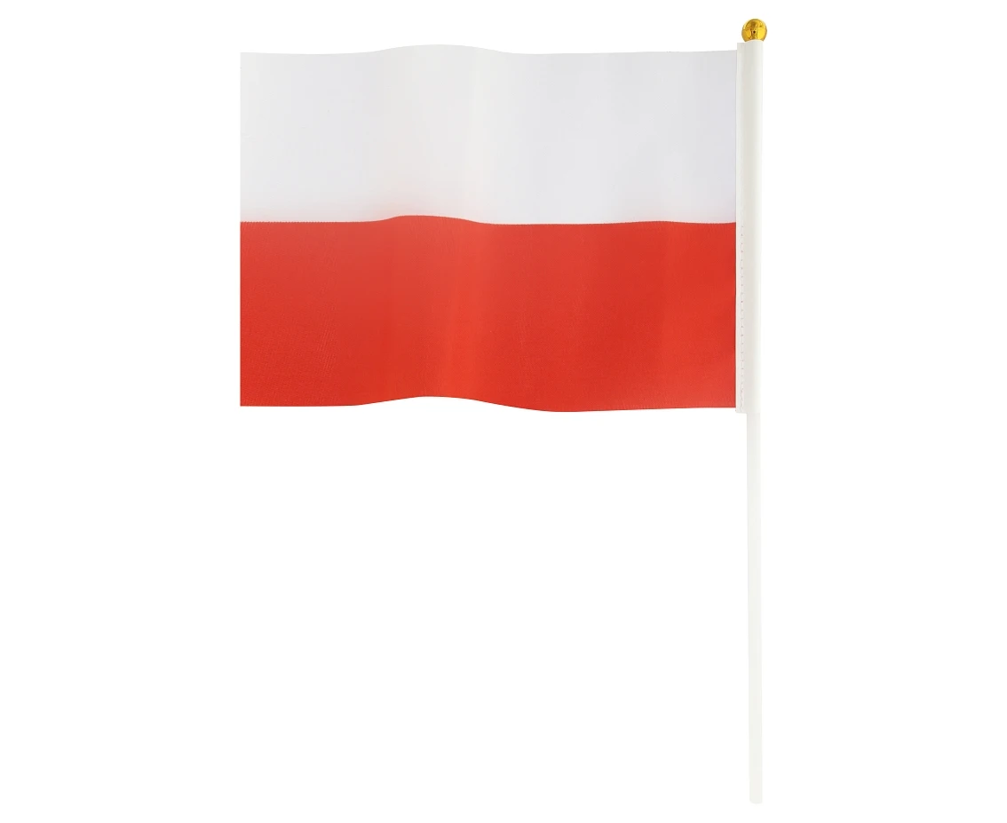Polish Flag 14x21 cm, with stick 30 cm, 10 pcs.