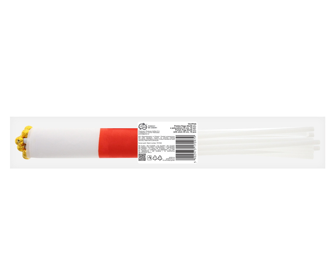 Polish Flag 20x30 cm, with stick 45 cm, 10 pcs.