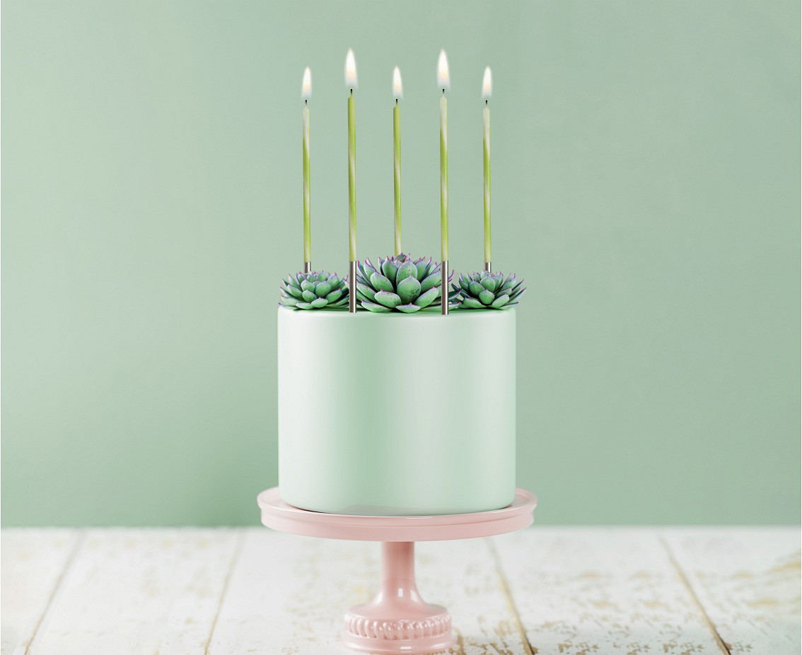Birthday candles Candy, lime green, size 4.5x4.5x150mm, 6 pcs. EOL