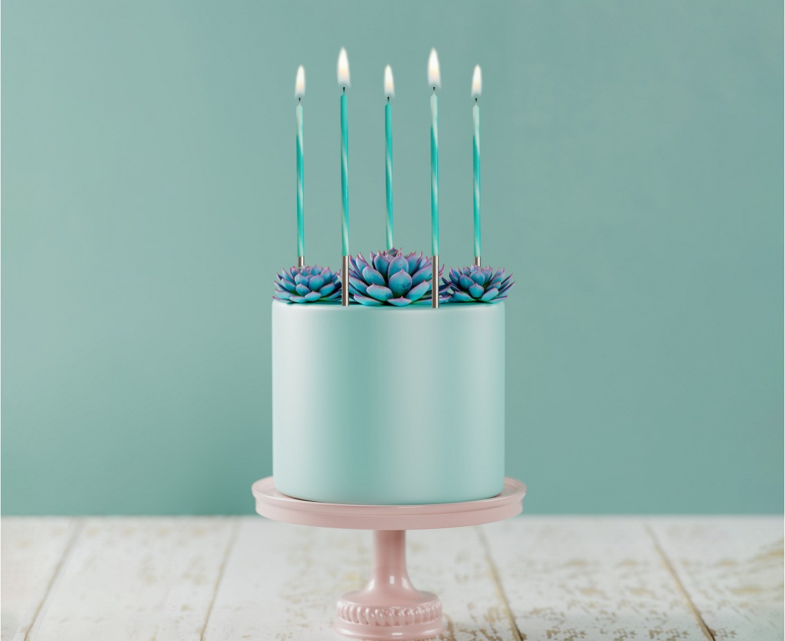 Birthday candles Candy, turquoise, size 4.5x4.5x150mm, 6 pcs. EOL