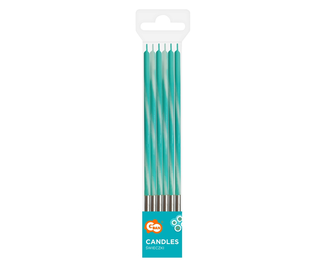 Birthday candles Candy, turquoise, size 4.5x4.5x150mm, 6 pcs. EOL