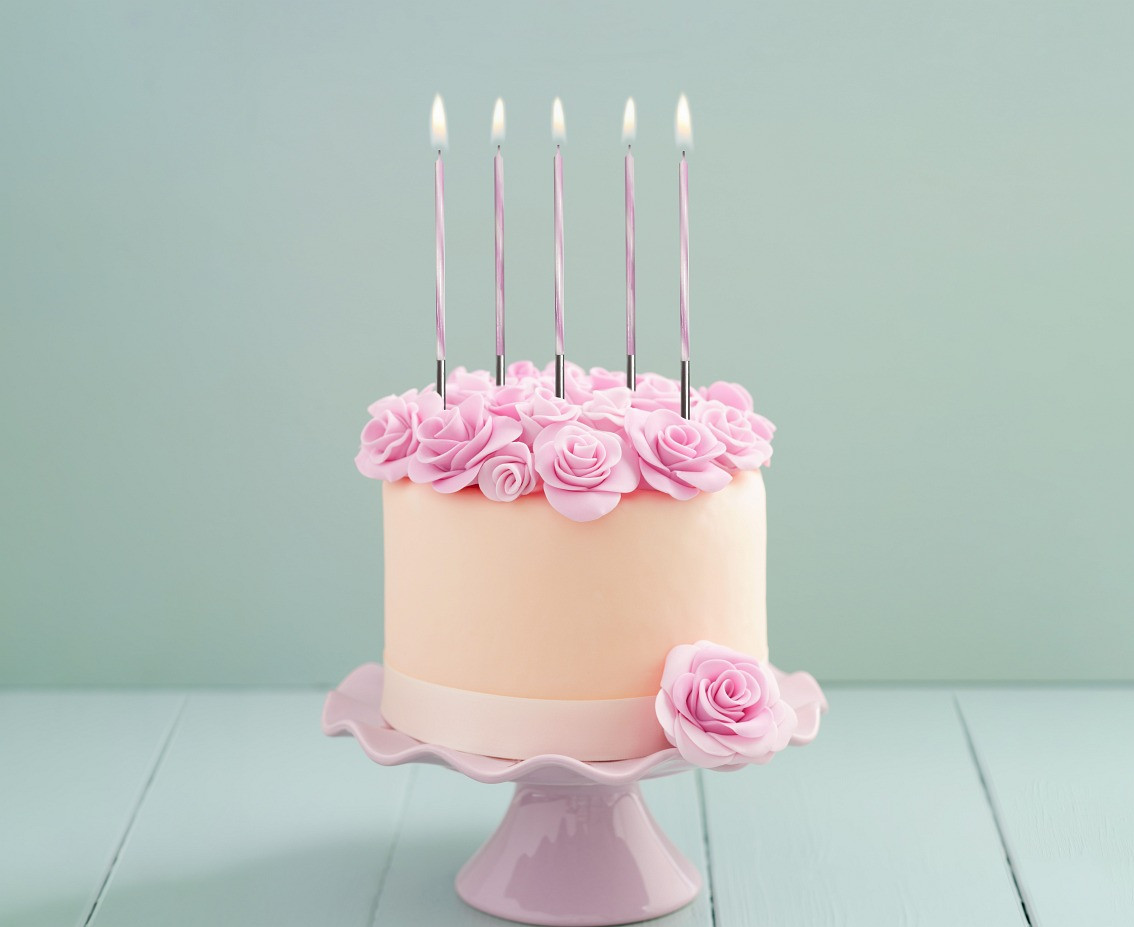 Birthday candles Candy, pink, size 4.5x4.5x150mm, 6 pcs. EOL