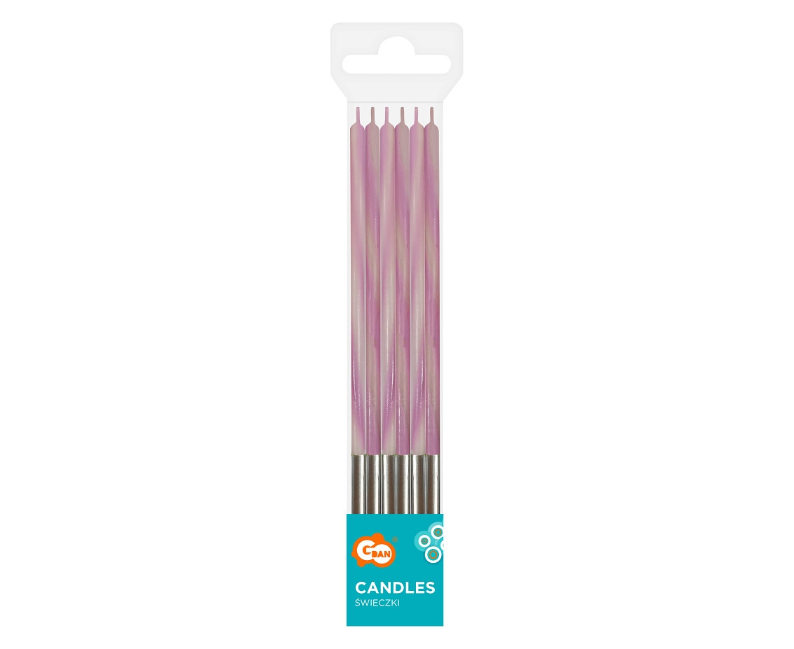 Birthday candles Candy, pink, size 4.5x4.5x150mm, 6 pcs. EOL
