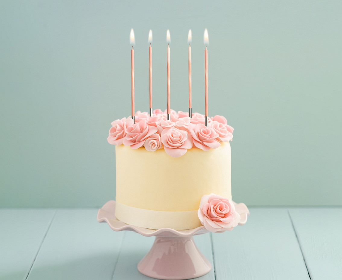 Birthday candles Candy, apricot, size 4.5x4.5x150mm, 6 pcs. EOL