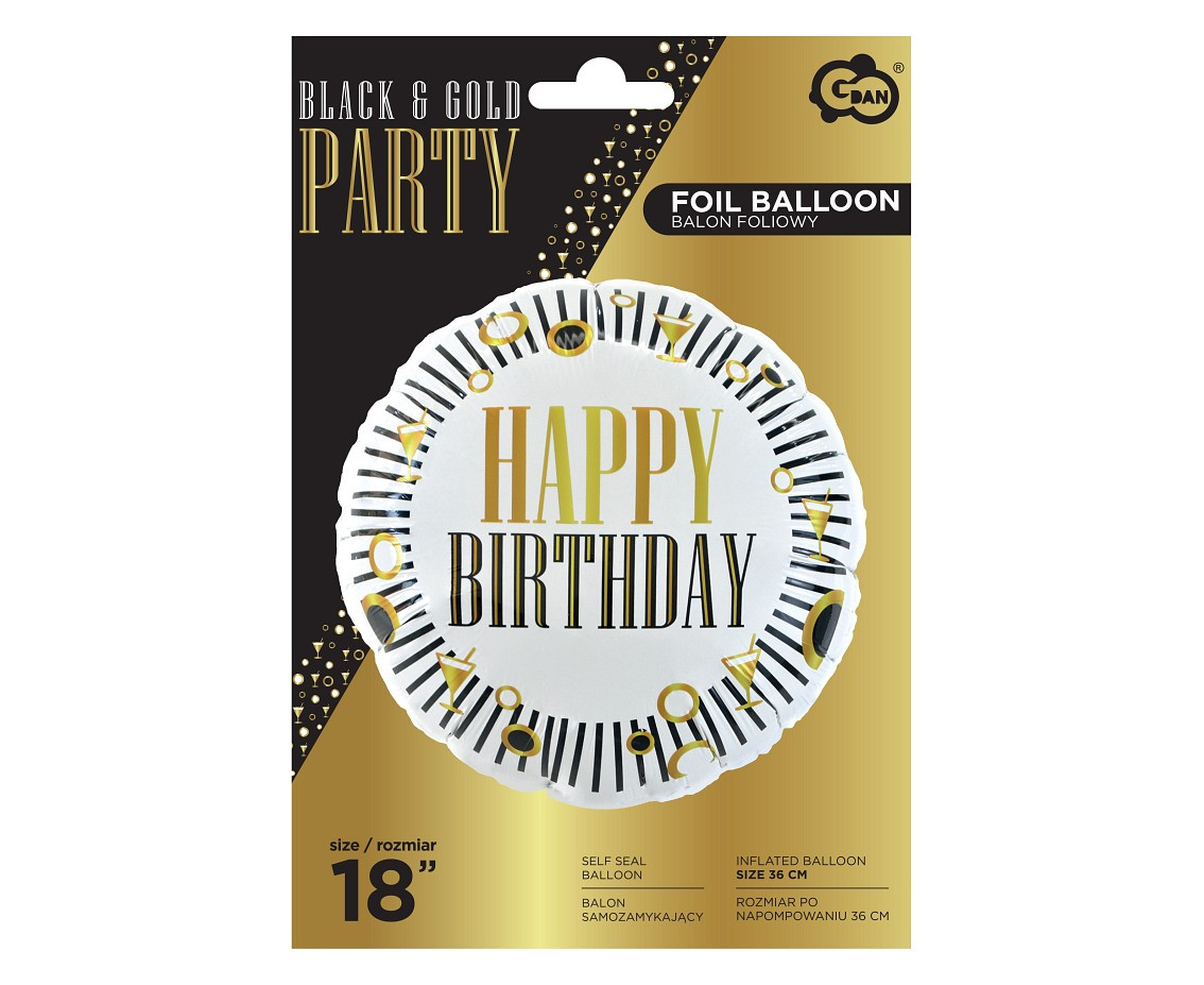 Foil balloon "Happy Birthday" (B&G Party) stripes, round 18" EOL