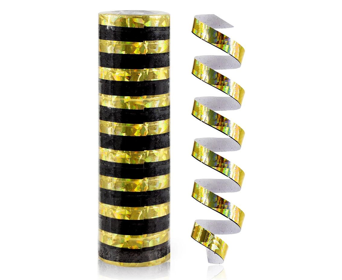 Holographic streamer gold-black - 4 m/ 1 piece