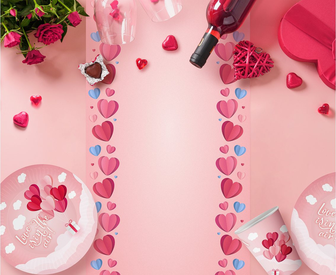 Paper table runner Love is in the air - Hearts, 33x200 cm EOL