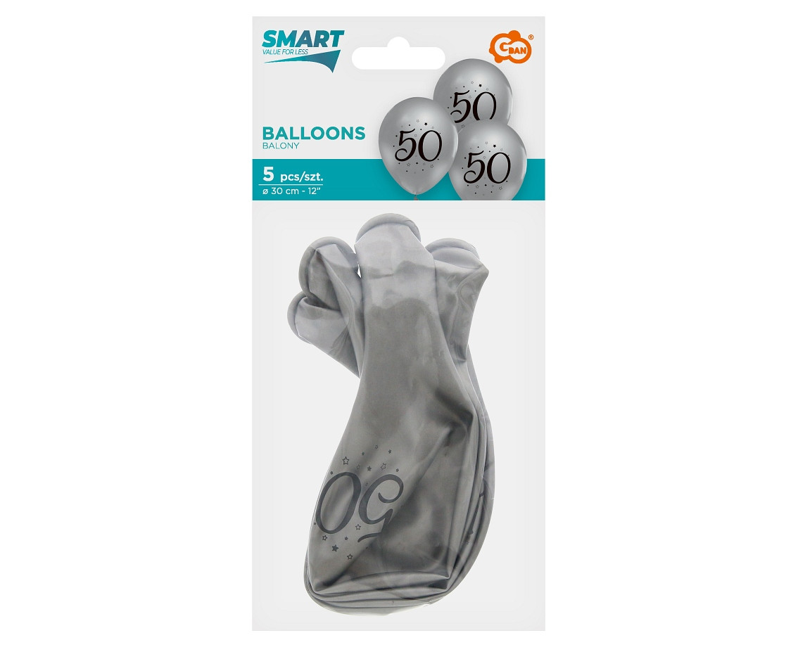 "50" balloons, silver, 12"/ 5 pcs EOL