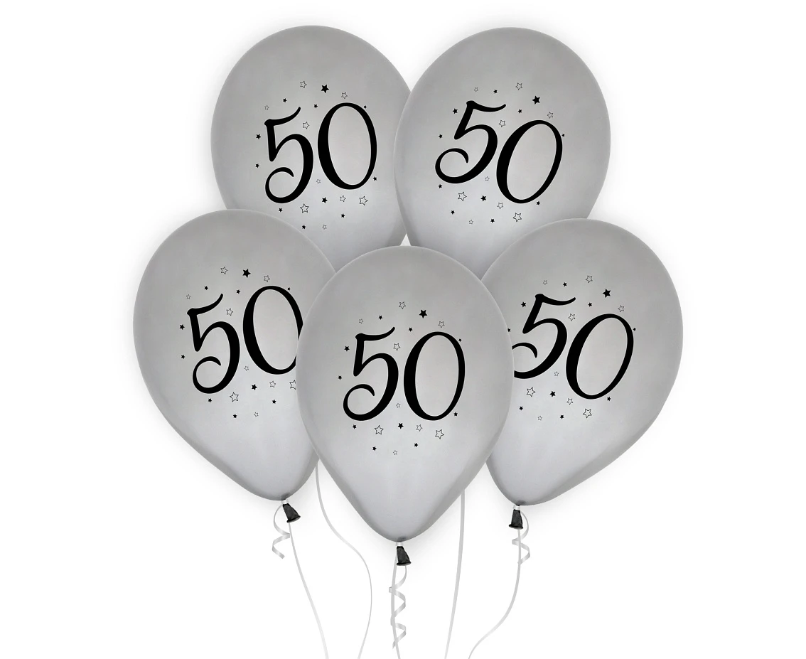 "50" balloons, silver, 12"/ 5 pcs EOL