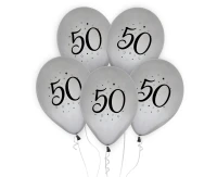 "50" balloons, silver, 12"/ 5 pcs EOL