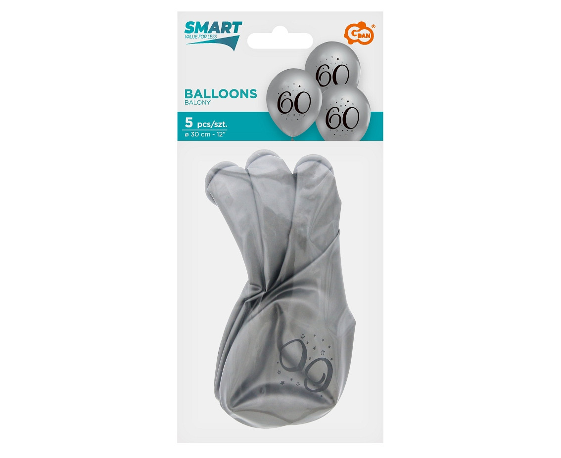 "60" balloons, silver, 12"/ 5 pcs EOL