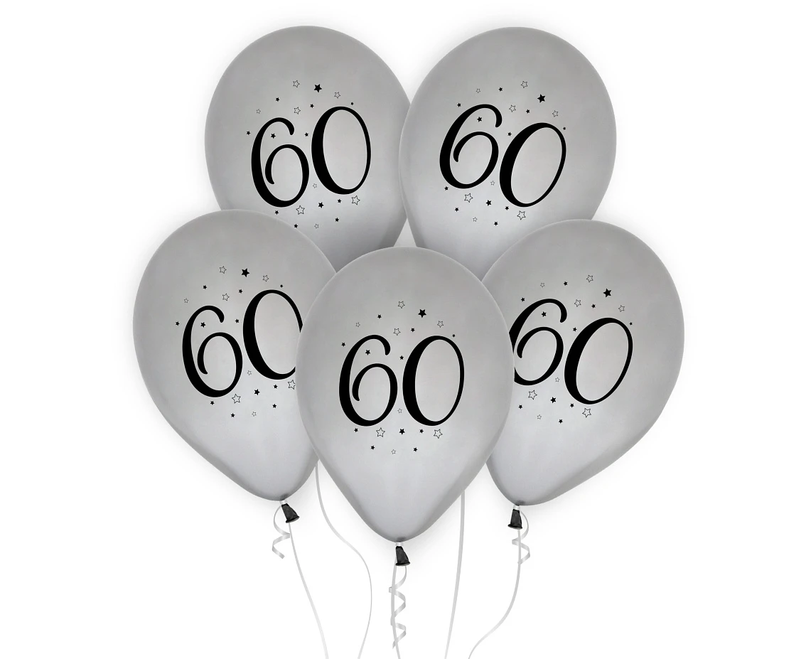 "60" balloons, silver, 12"/ 5 pcs EOL