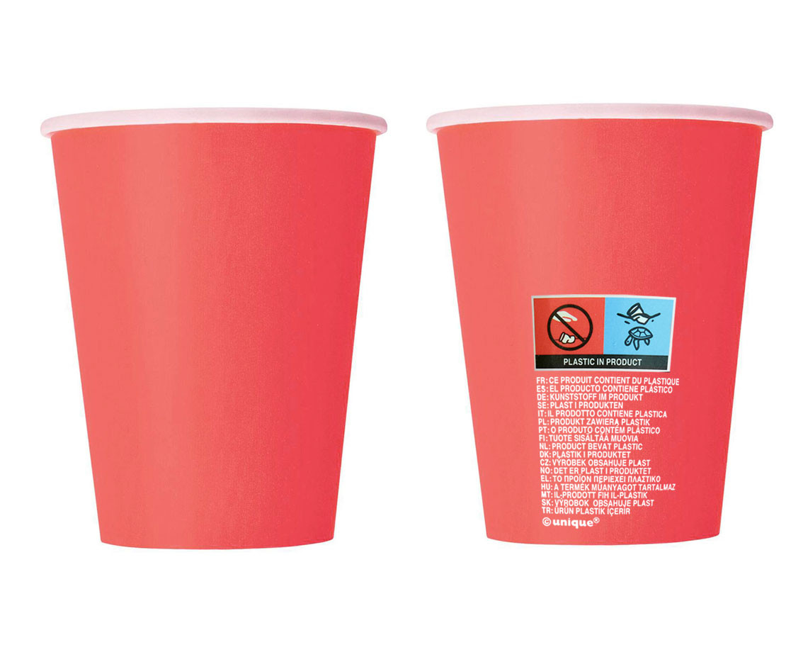 Paper cups Red, 270 ml, 8 pcs (sup label)