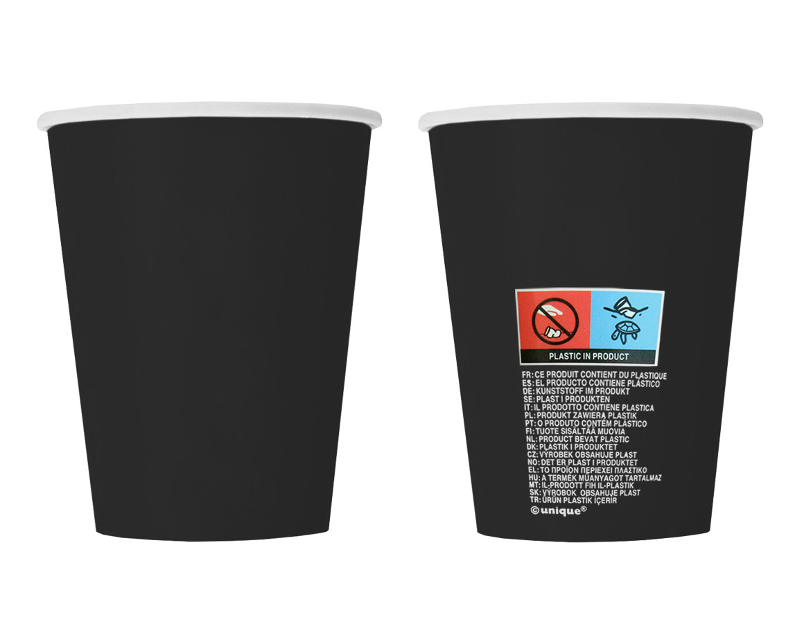 Paper cups Black, 270 ml, 8 pcs (sup label)