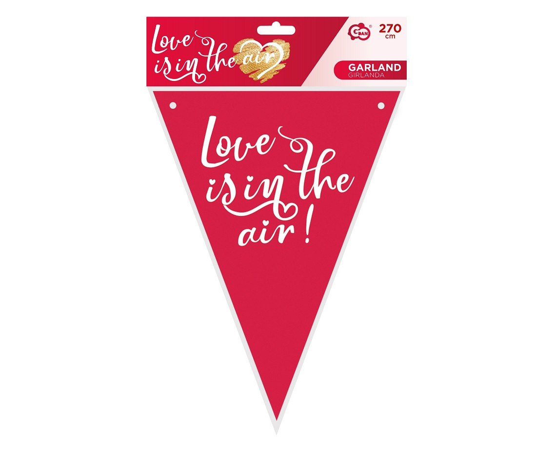 Paper flags garland Love is in the air, 21x28 cm, 270 cm