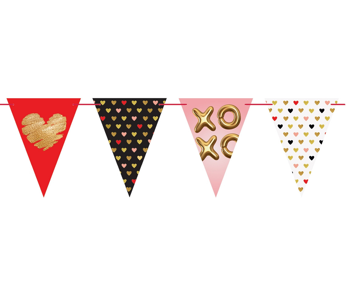 Paper flags garland XoXo, 21x28 cm, 270 cm
