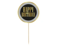 Cake topper B&G Party - Happy Birthday, black, stripes, diameter 10 cm