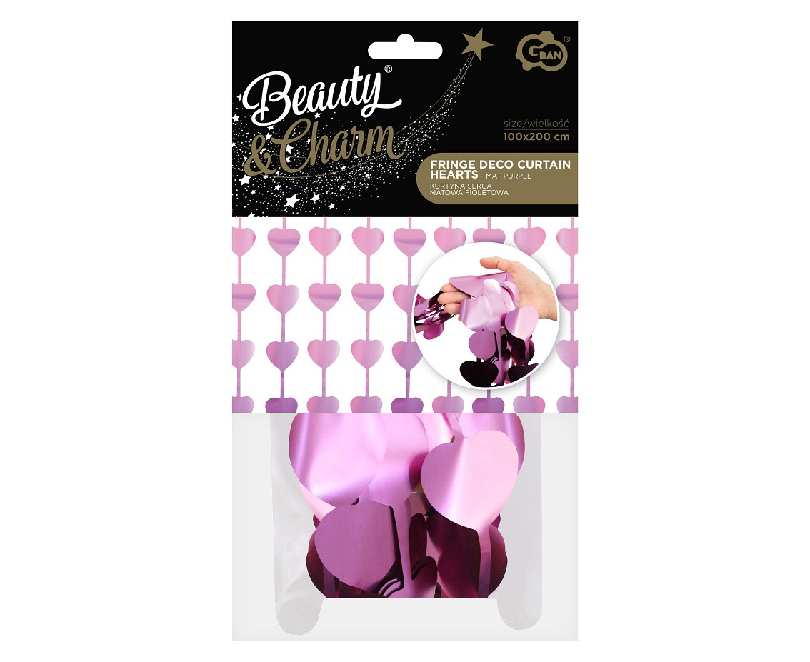 Fringe Deco Curtain B&C Hearts, mat purple, 100x200 cm EOL