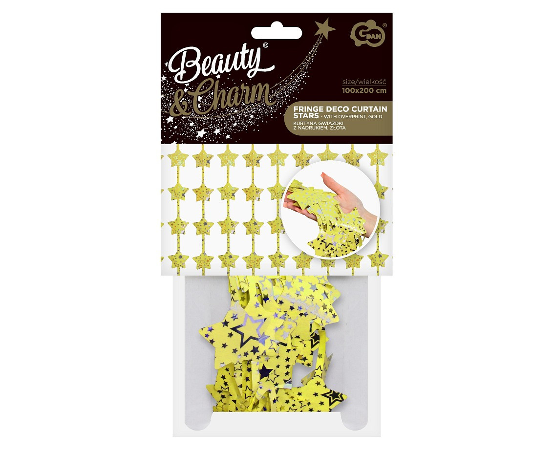 Fringe Deco B&C Curtain Stars with overprint, gold, 100x200 cm EOL