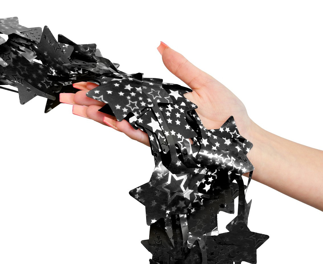 Fringe Deco Curtain B&C Stars with overprint, black, 100x200 cm EOL