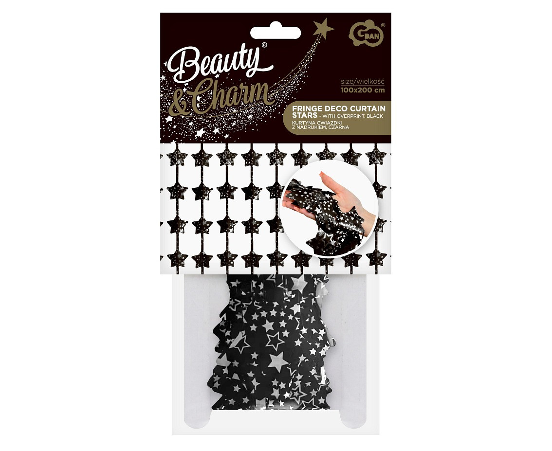 Fringe Deco Curtain B&C Stars with overprint, black, 100x200 cm EOL