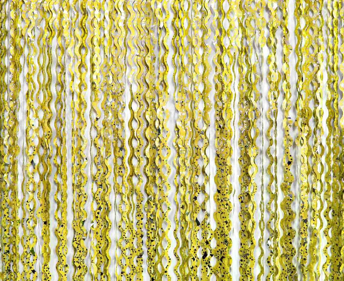 Fringe Deco Curtain B&C Swirls - Silver Stars, gold, 100x200 cm
