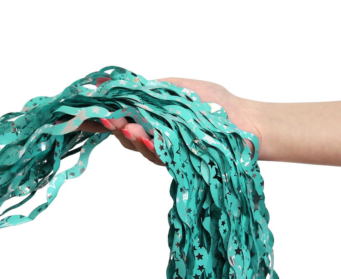 Fringe Deco Curtain B&C Swirls - Silver Stars, turquoise, 100 x 200 cm